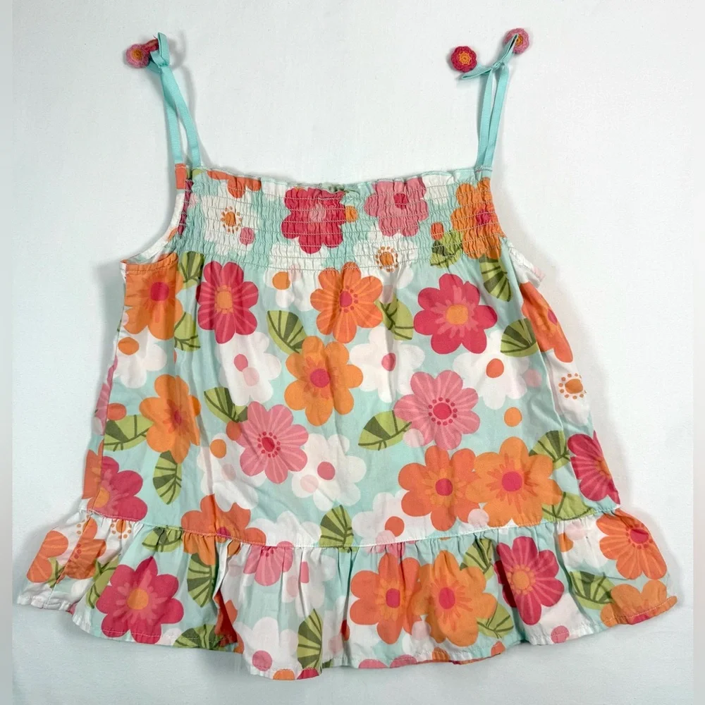GYMBOREE Girls'‎ Tropical Garden Smocked Floral Tie Tank Top Bloomcore Size 7